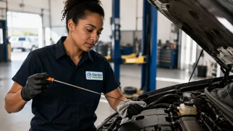 Mechanic preparing an oil change service in an auto repair shop.